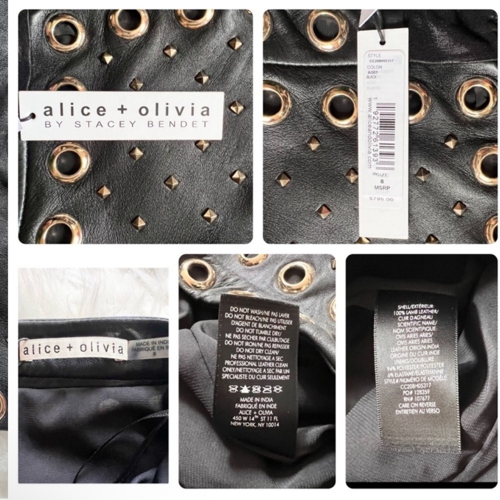 New! ALICE + OLIVIA Embellished Studded Leather Mini Skirt in Black - Picture 10 of 10